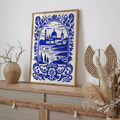 European Cityscape Blue Poster