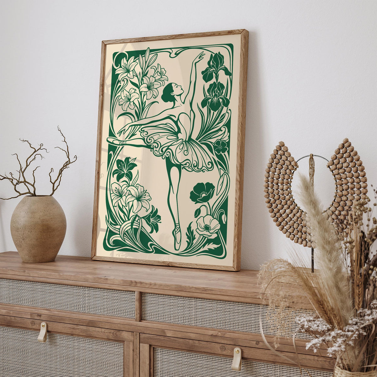 Green Floral Ballerina Poster