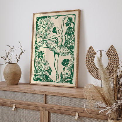 Green Floral Ballerina Poster