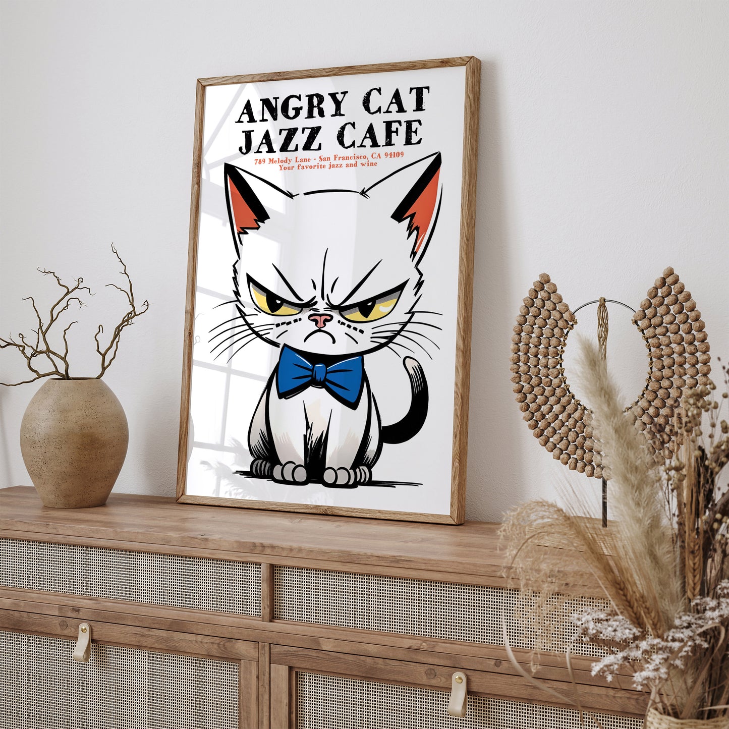 Angry Cat Jazz Cafe Advertising Poster Print