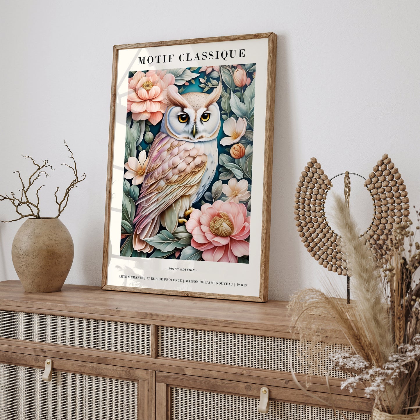 Classic French Motif Owl & Floral Art Print