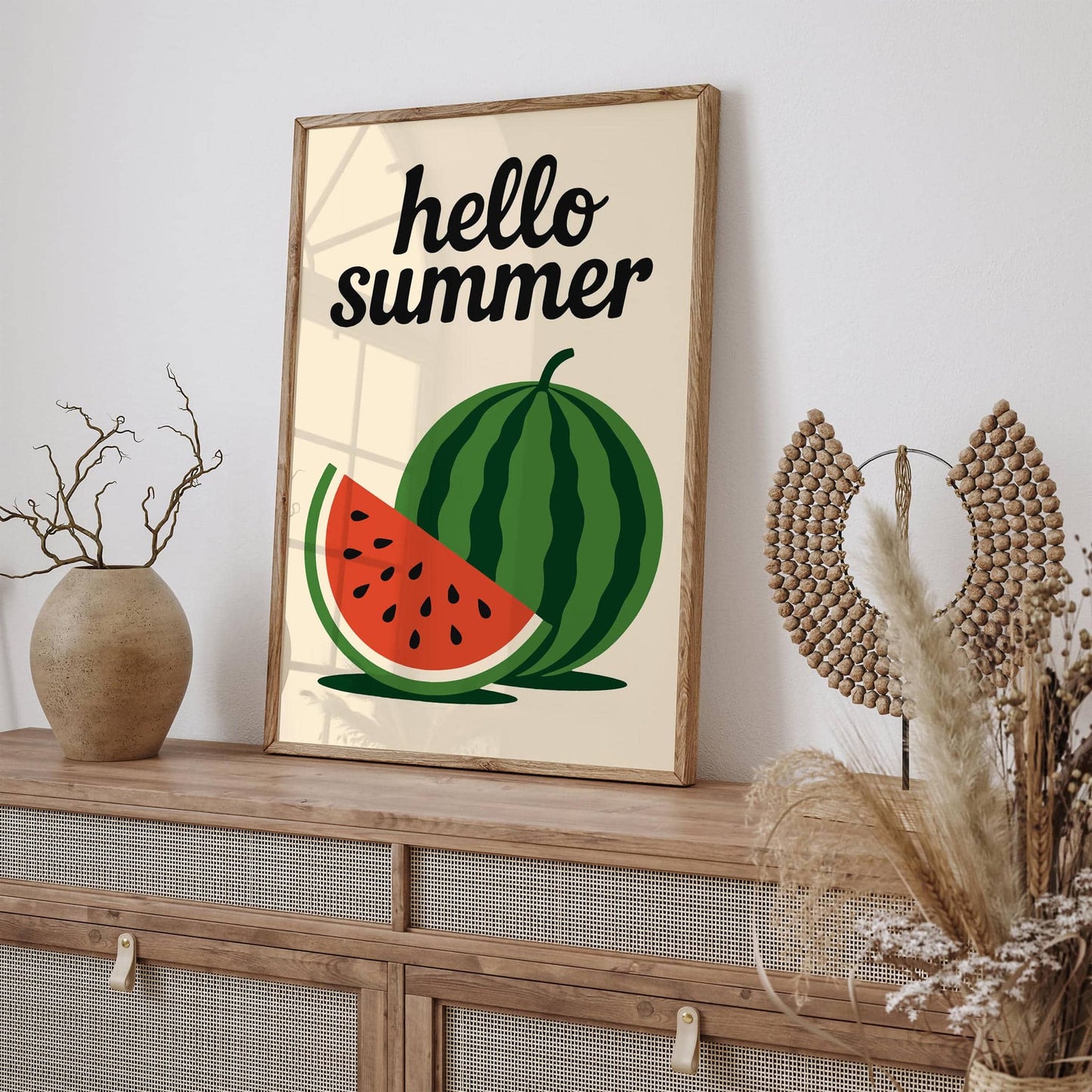 Hello Summer Poster - Watermelon Kitchen Art Print
