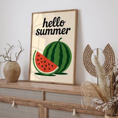 Hello Summer Poster - Watermelon Kitchen Art Print