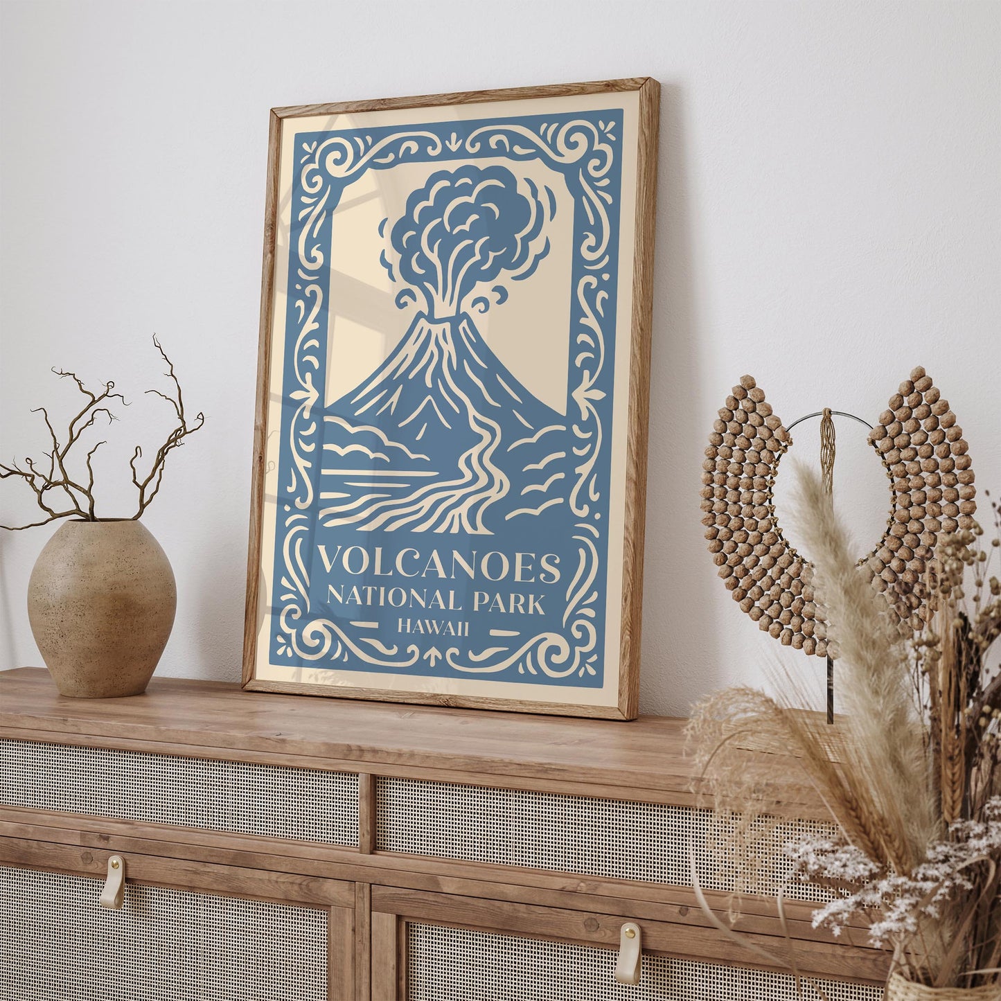 Hawaii Volcanoes National Park Poster - Vintage Blue Eruption Wall Art
