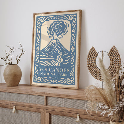 Hawaii Volcanoes National Park Poster - Vintage Blue Eruption Wall Art