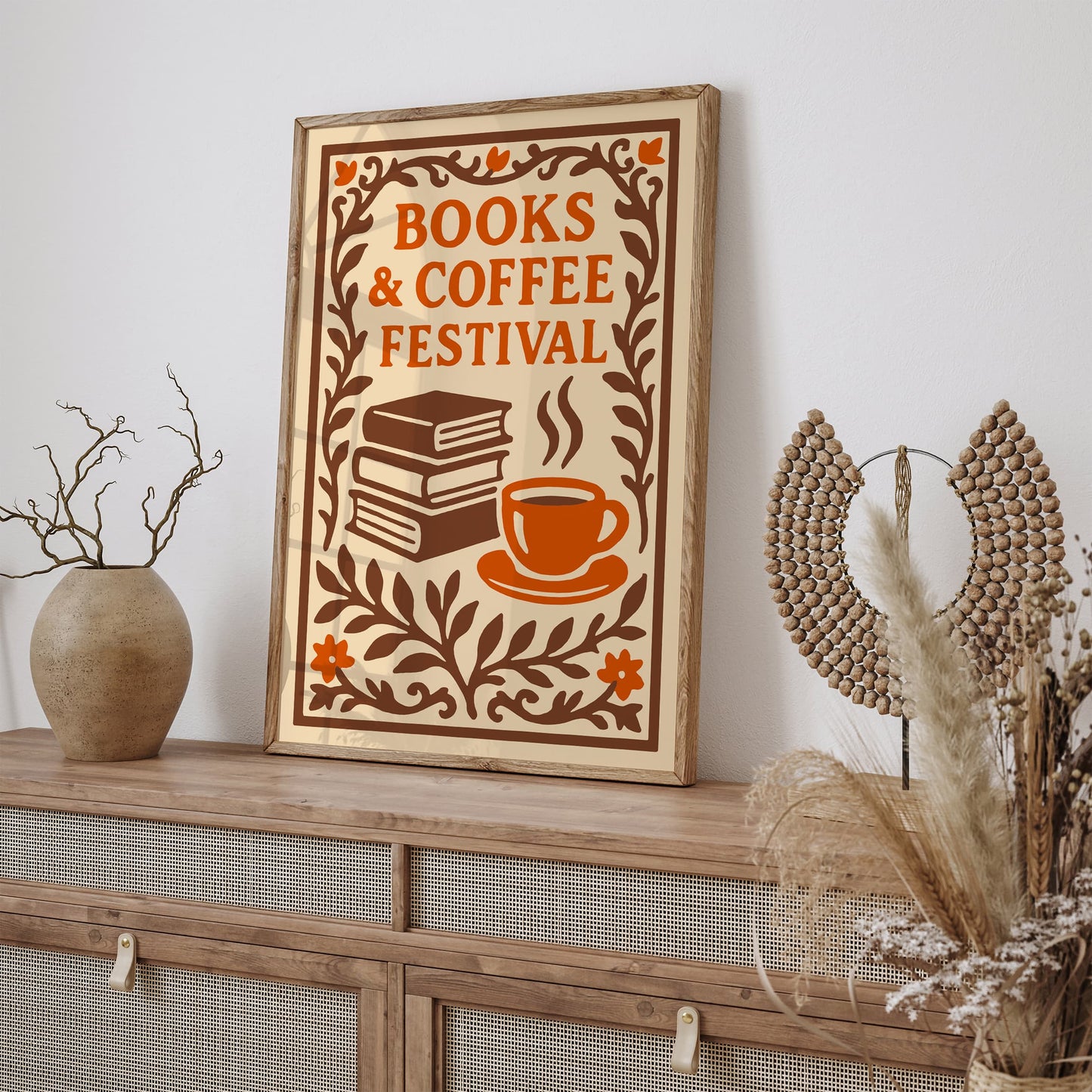 Books & Coffee Festival Poster - Elegant Wall Art for Kitchen