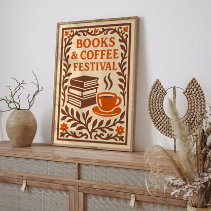 Books & Coffee Festival Poster - Elegant Wall Art for Kitchen