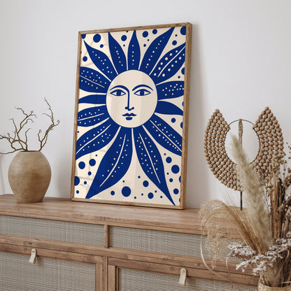 Rustic Blue Smiling Sun Wall Art