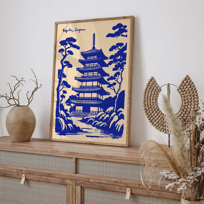 Kyoto Japan Blue Travel Poster