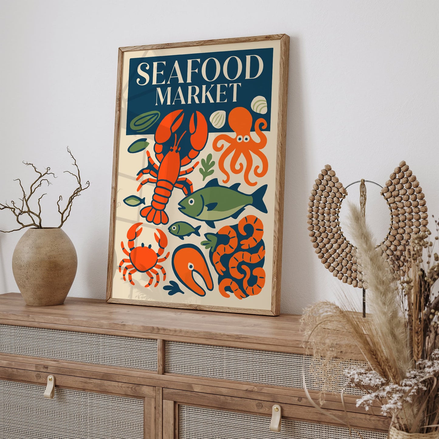 Retro Seafood Market Art Print, Kitchen Wall Decor