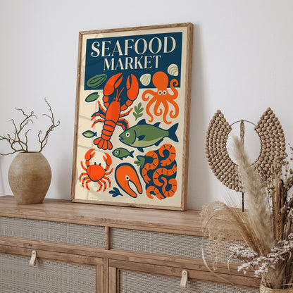 Retro Seafood Market Art Print, Kitchen Wall Decor