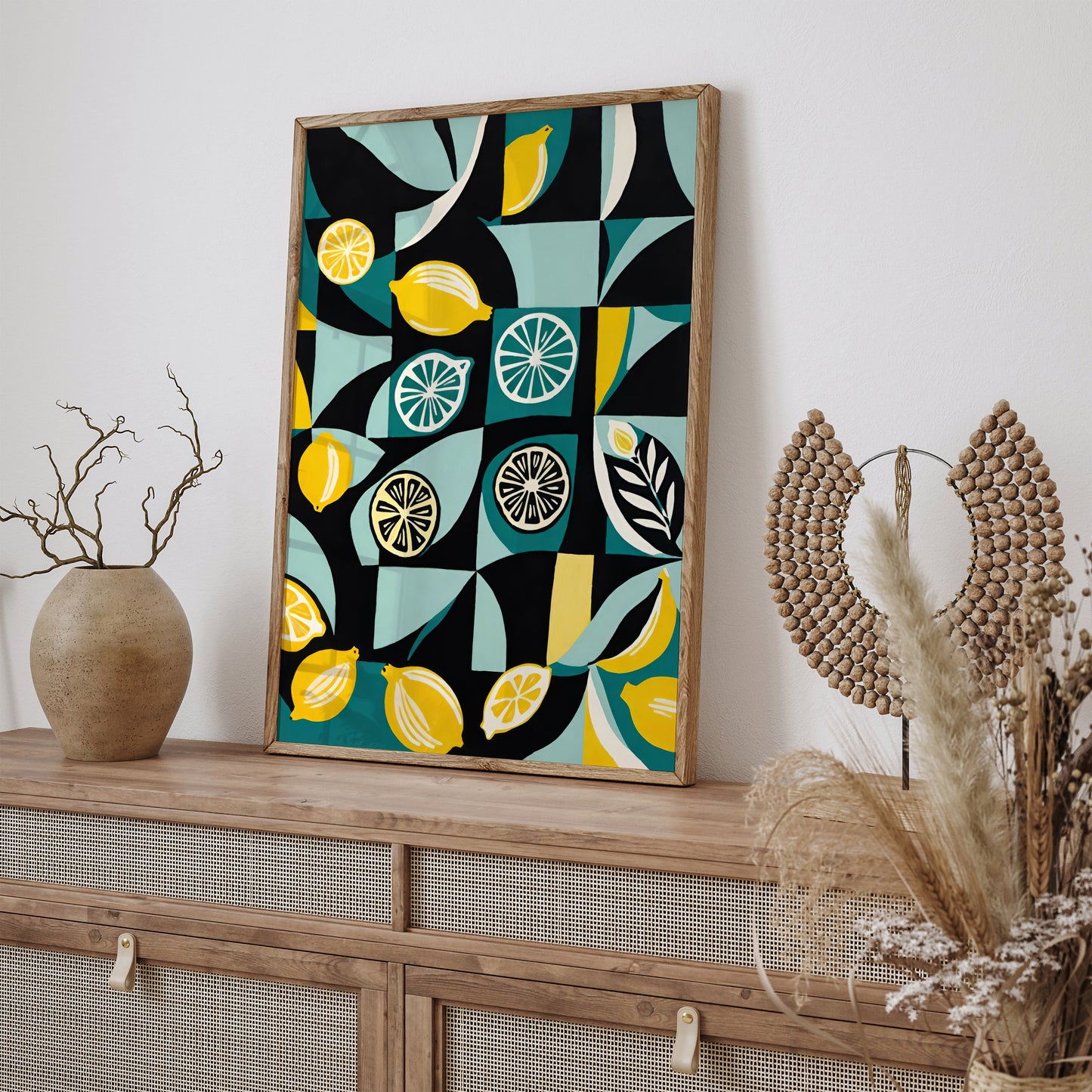 Retro Abstract Lemon Kitchen Wall Art