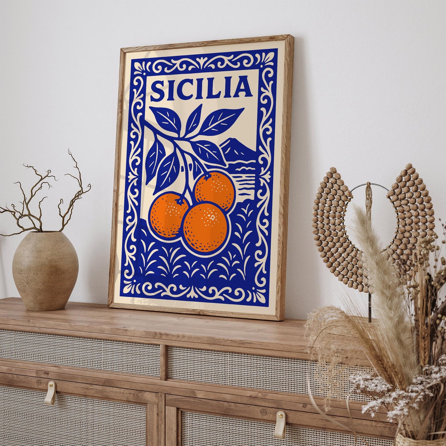 Sicilia Italy Poster - Blue Landscape of Sicily Art