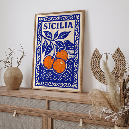 Sicilia Italy Poster - Blue Landscape of Sicily Art
