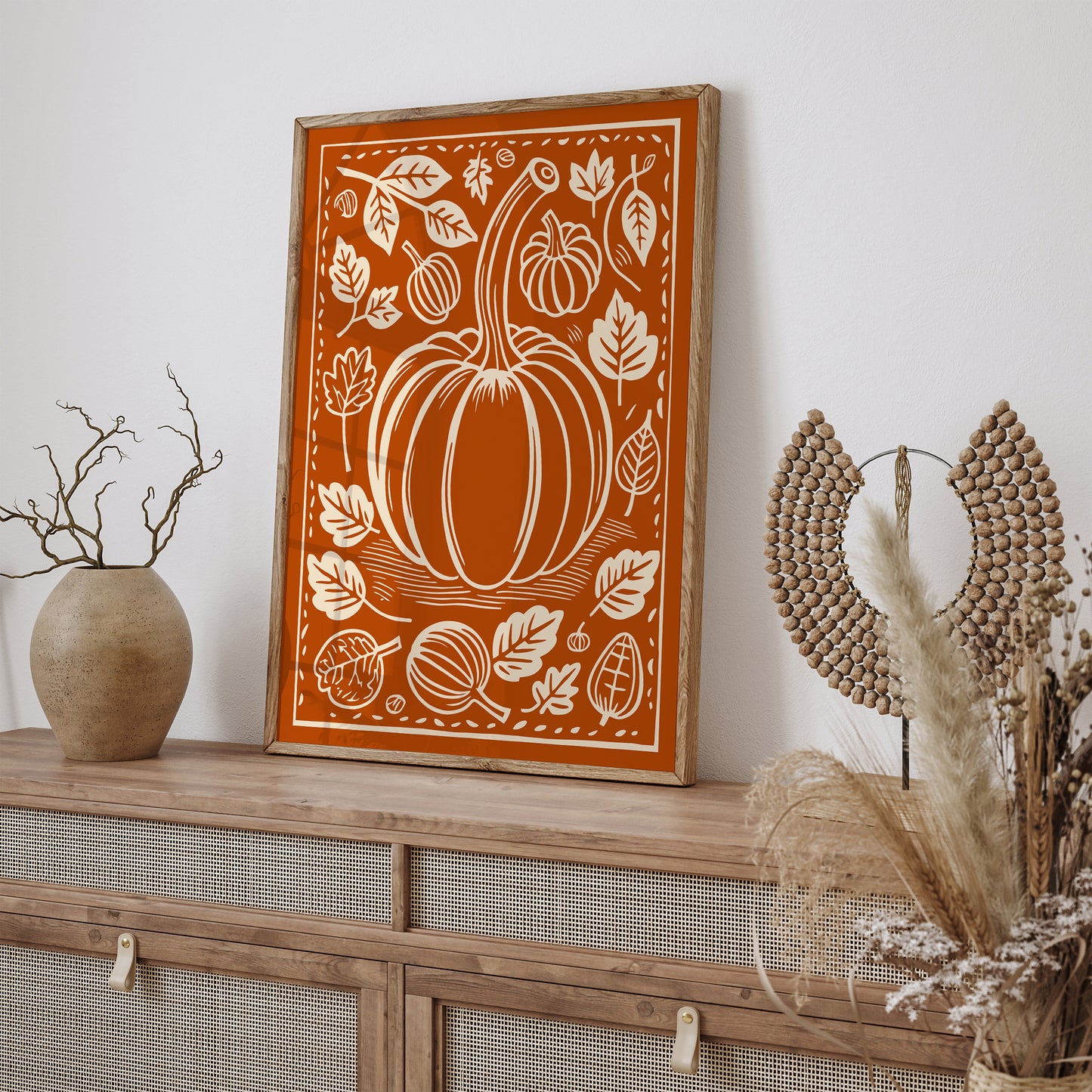 Burnt Orange Pumpkin Linocut Poster