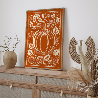 Burnt Orange Pumpkin Linocut Poster