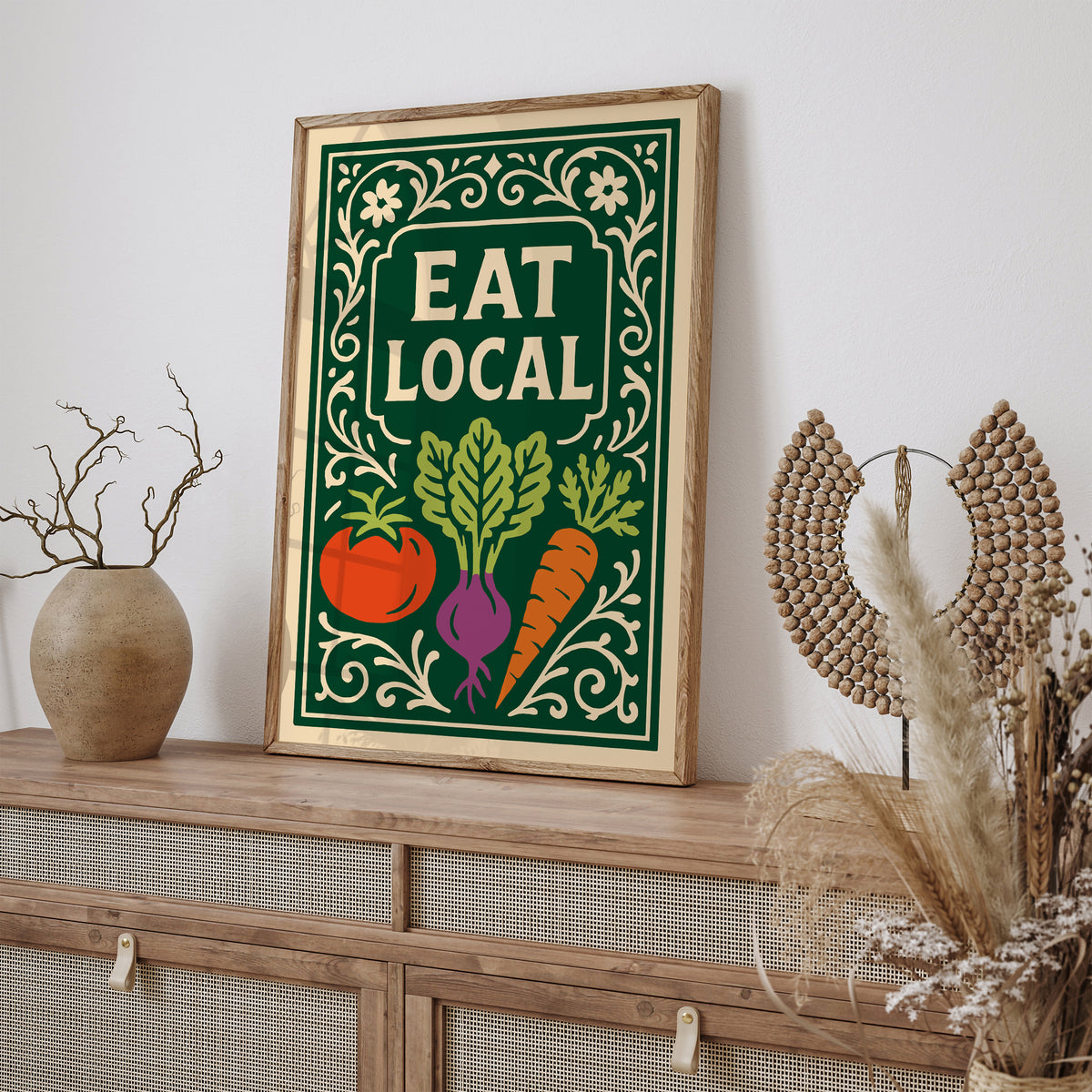 Eat Local Green Rococo Art Poster