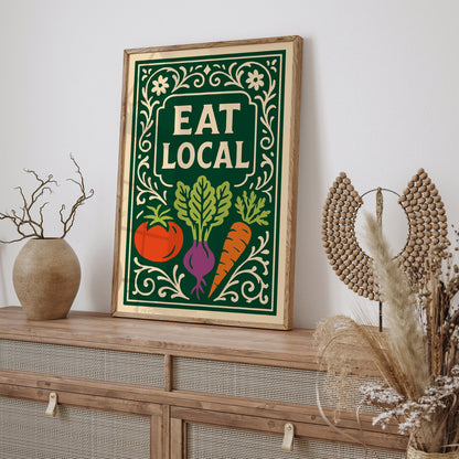 Eat Local Green Rococo Art Poster