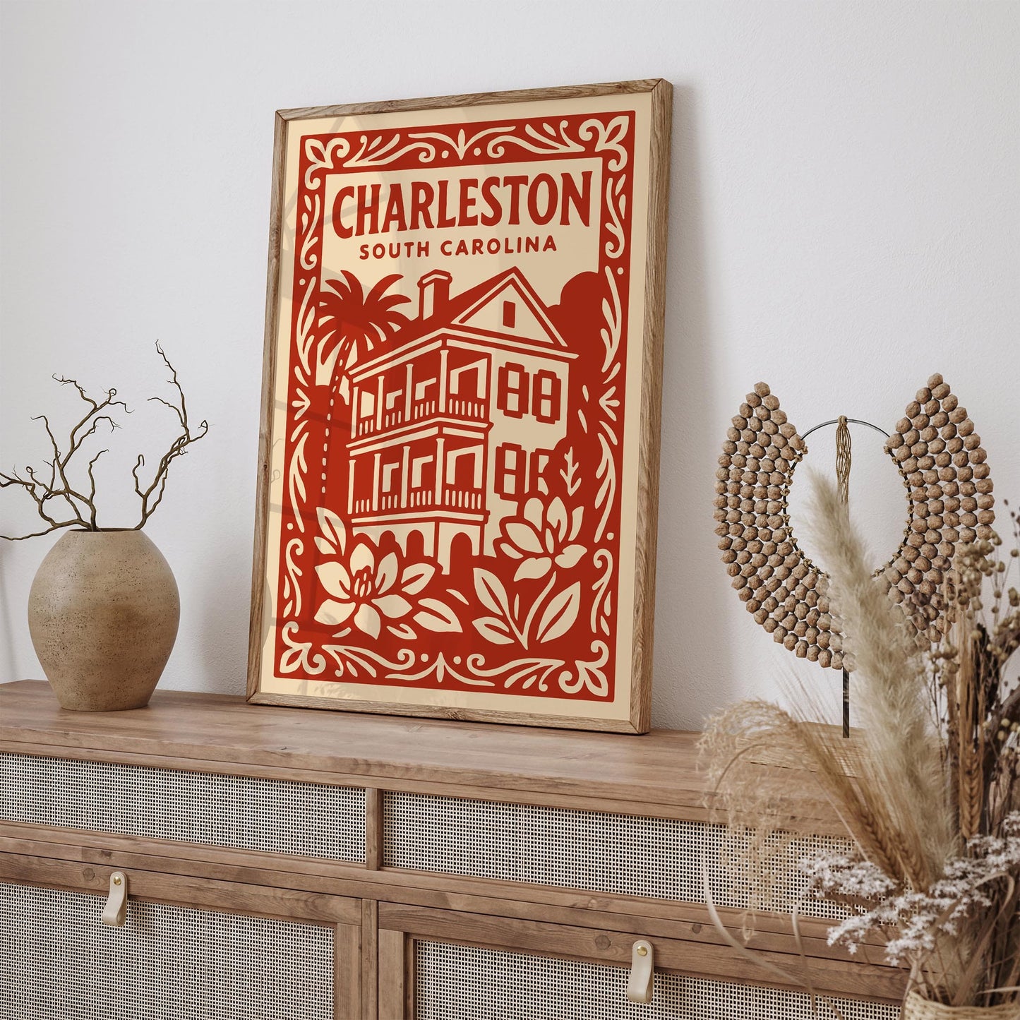 Charleston South Carolina Poster - Red Cityscape Travel Art