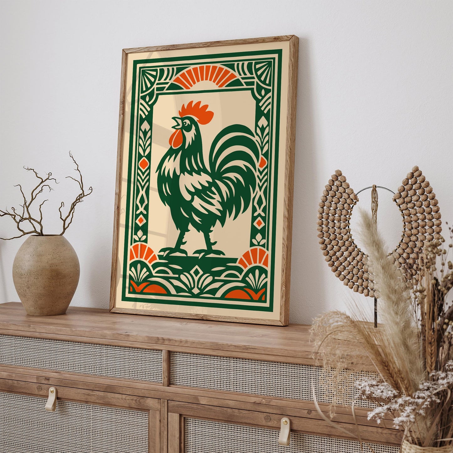 Green Rooster Art Deco Wall Art Print – Kitchen Decor