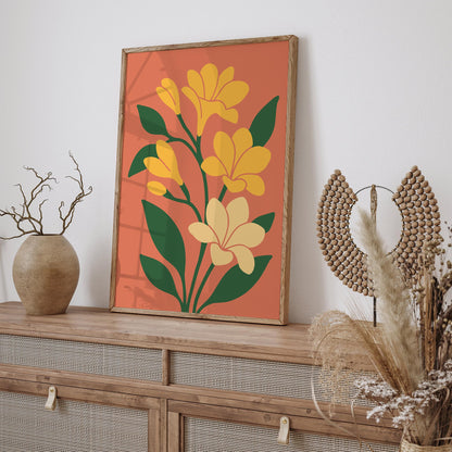 Yellow Freesia Flowers Poster - Boho Chic Wall Art Print