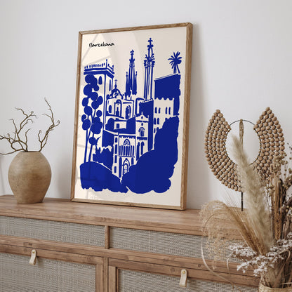 Barcelona Blue Cityscape Wall Art Print