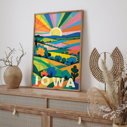 Retro Colorful Iowa Travel Wall Art