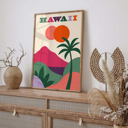 Hawaii Travel Poster - Colorful Abstract Landscape Print