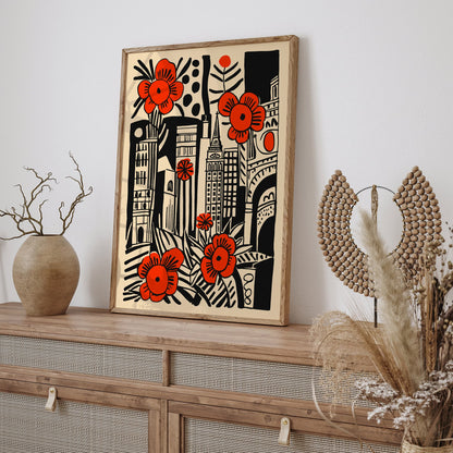 Retro Red London Cityscape Poster