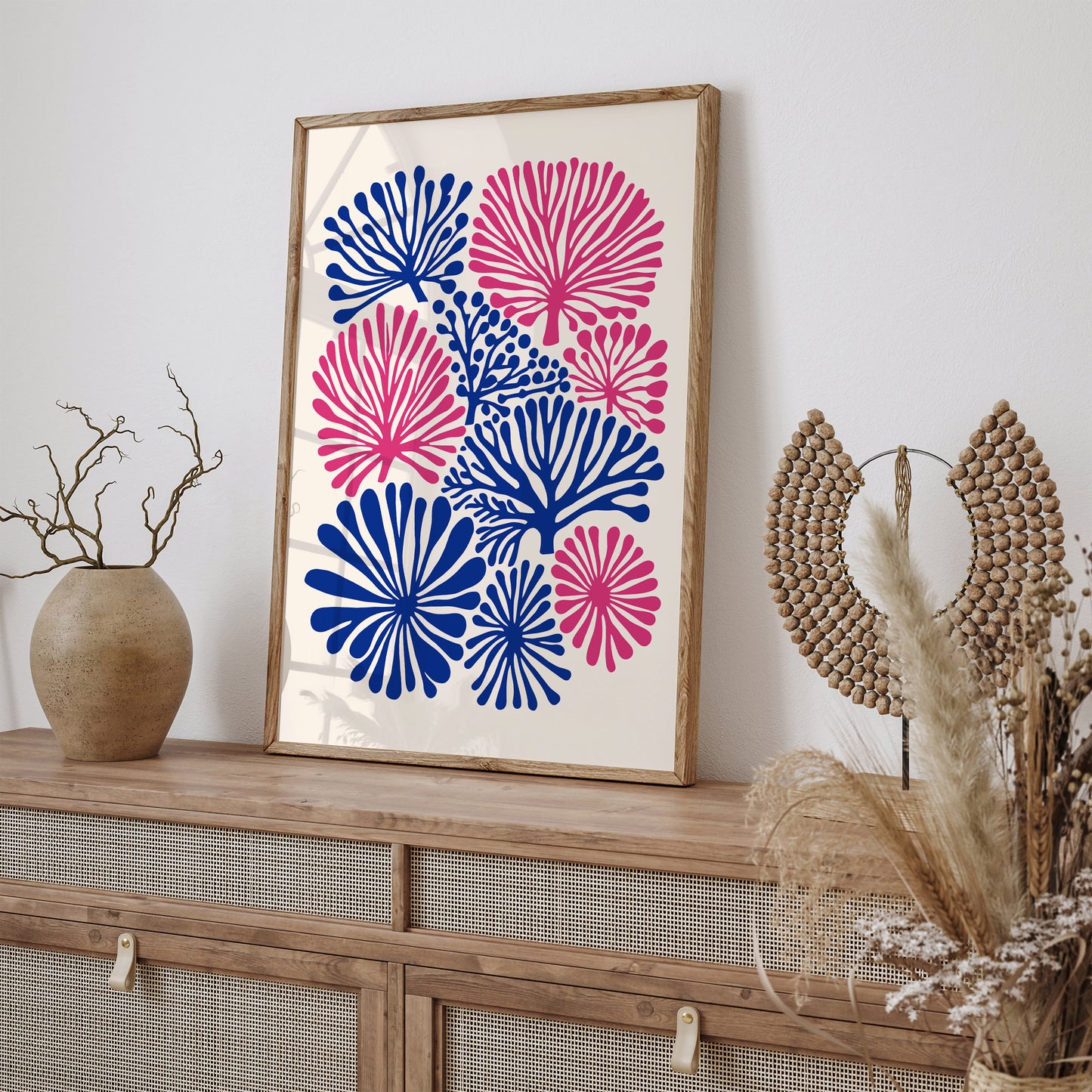 Berry Pink and Blue Floral Art Print 2024