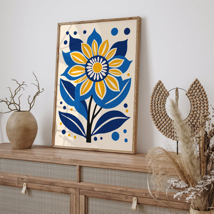 Blue Flowers Mid Century Modern Art Print