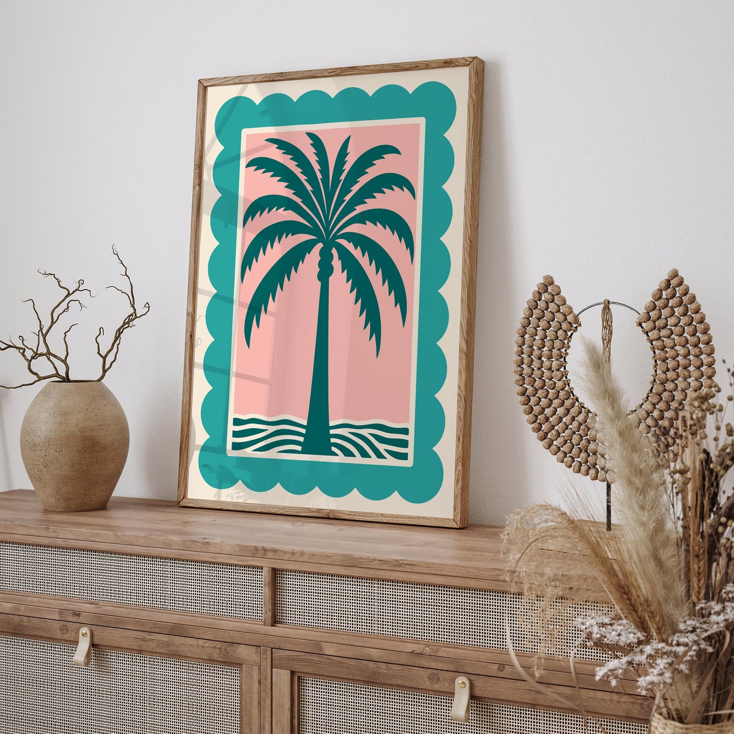 Palm Tree Pink Teal Poster - Retro Tropical Beach Wall Art