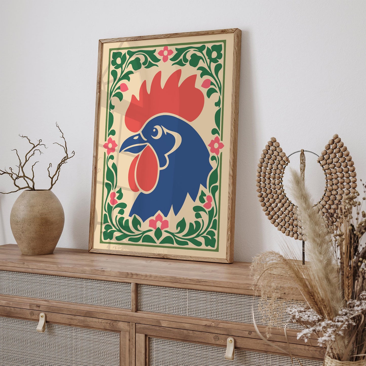 Rooster Folk Wall Art Print