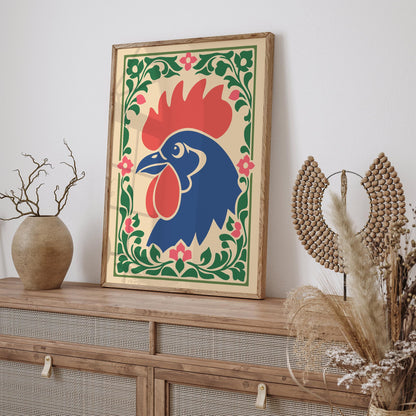Rooster Folk Wall Art Print