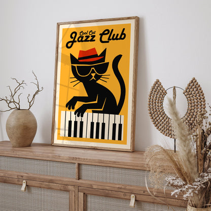 Cool Cat Jazz Club Poster - Yellow Music Wall Art Print
