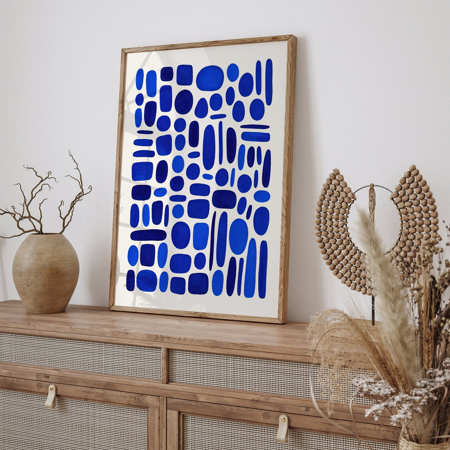 Indigo Blue Mid Century Abstract Art Print