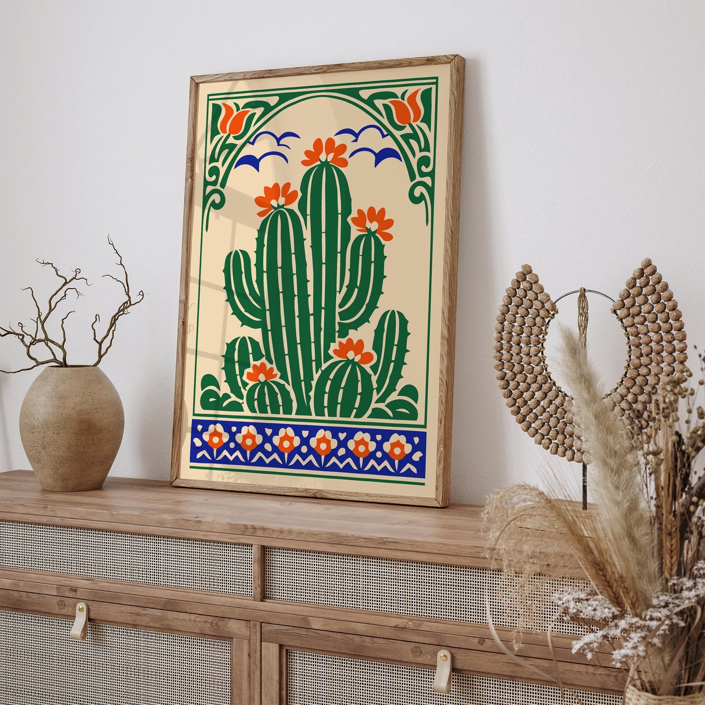 Folk Cacti Plant Wall Art Print