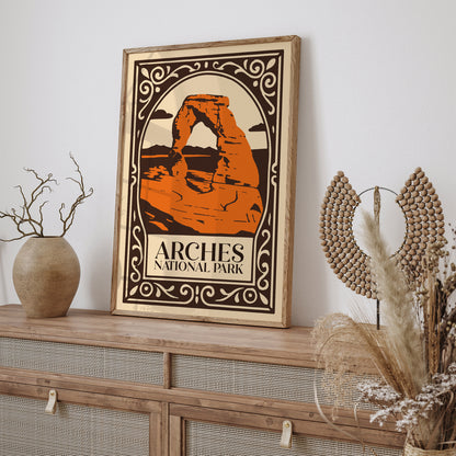 Arches National Park Poster - Brown & Orange Travel USA Art Print