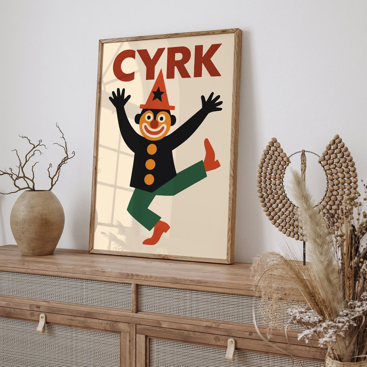 Polish Circus Retro Poster with Funny Clown