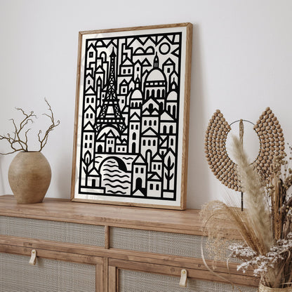 Black & White Modern Geometric Paris City Poster