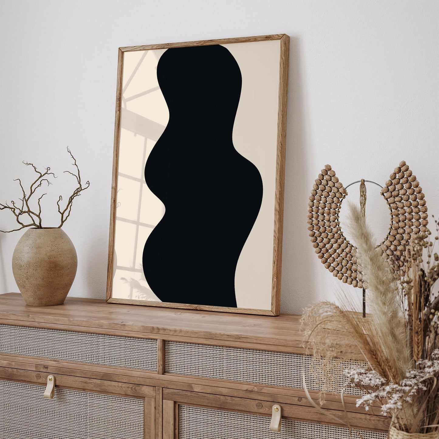 Modern Abstract Black Wavy Shape Poster Print 2026