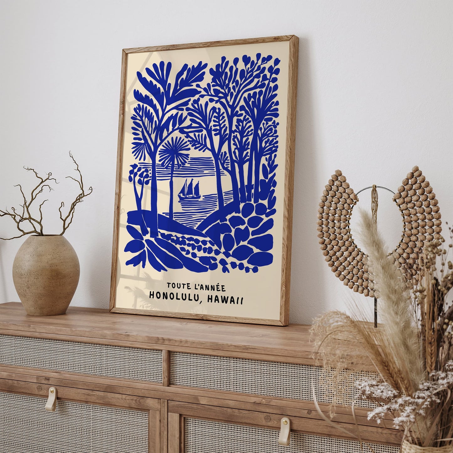 Blue Honolulu Hawaii Travel Poster