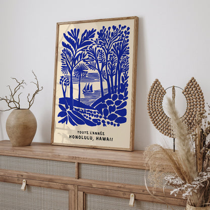 Blue Honolulu Hawaii Travel Poster
