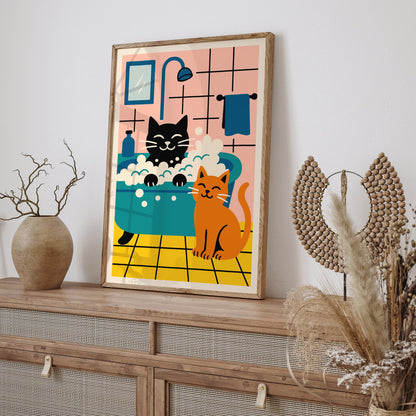 Cats Bathing Time Poster