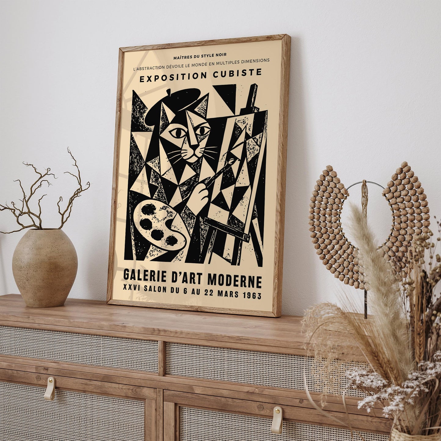Cat Painter Poster – Vintage Cubism Exhibition Wall Art Print