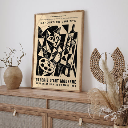 Cat Painter Poster – Vintage Cubism Exhibition Wall Art Print