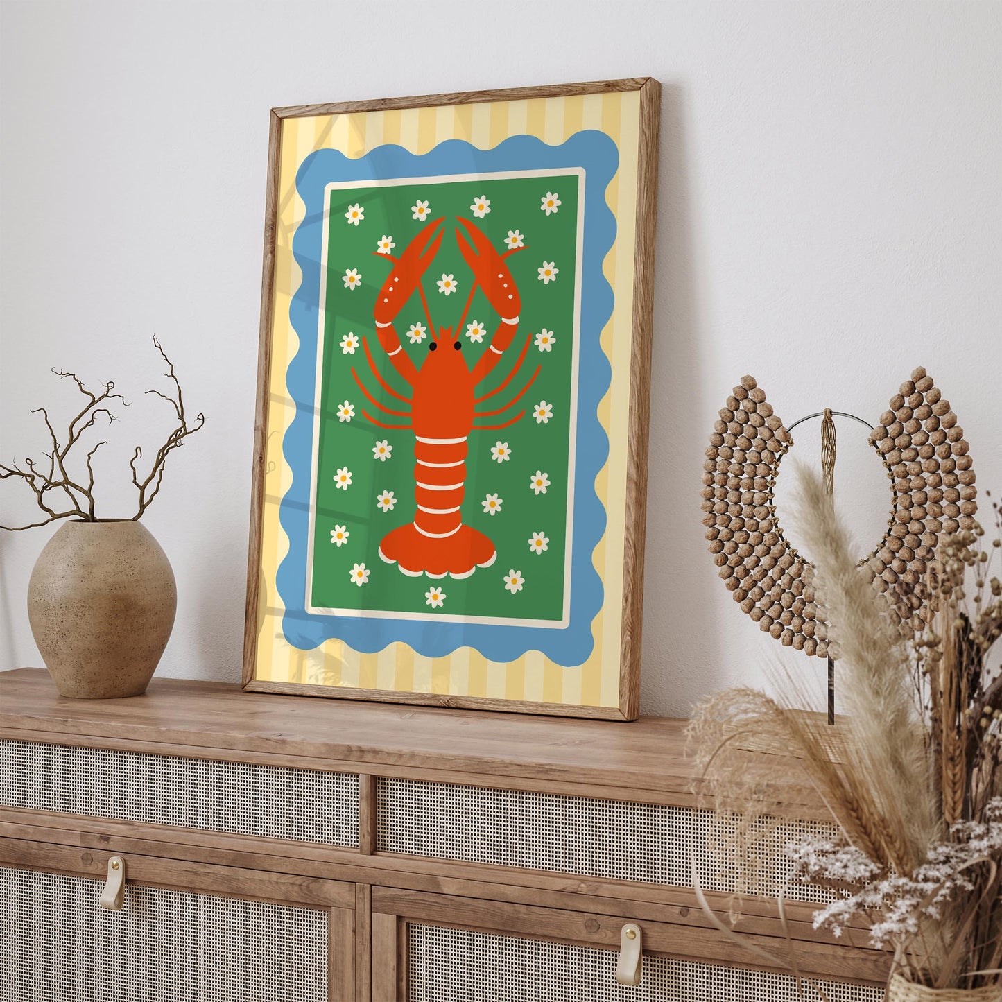 Retro Lobster Wall Art Print - Coastal Nautical Decor