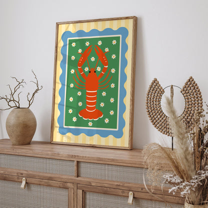 Retro Lobster Wall Art Print - Coastal Nautical Decor