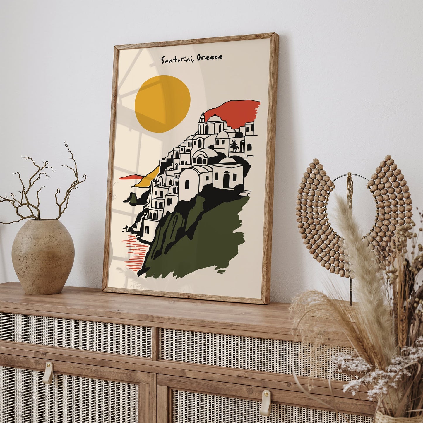 Cityscape Santorini Greece Retro Travel Art Print