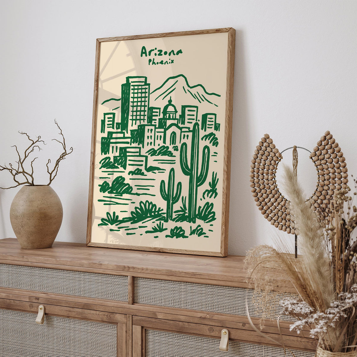 Phoenix Arizona Green Cityscape Travel Poster